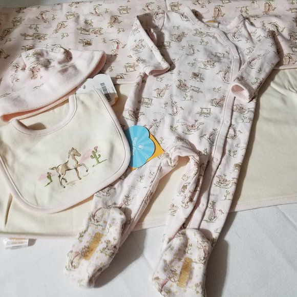 Gymboree Home on the Range Vintage NWT Blanket, bib, 6-12 month Hat & Used Sleep - Picture 3 of 4